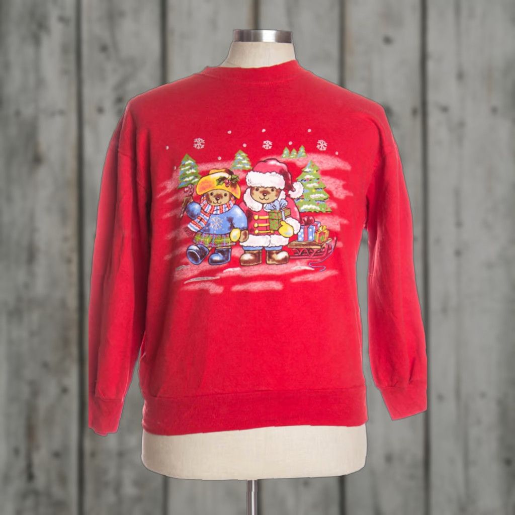 Basic Editions VINTAGE Red Ugly Christmas Sweatshirt Basic Editions M Red Polyester / Cotton Bears Sweatshirt Mens XL Womens L Kinds? Size M / US 6-8 / IT 42-44 - 1 Preview