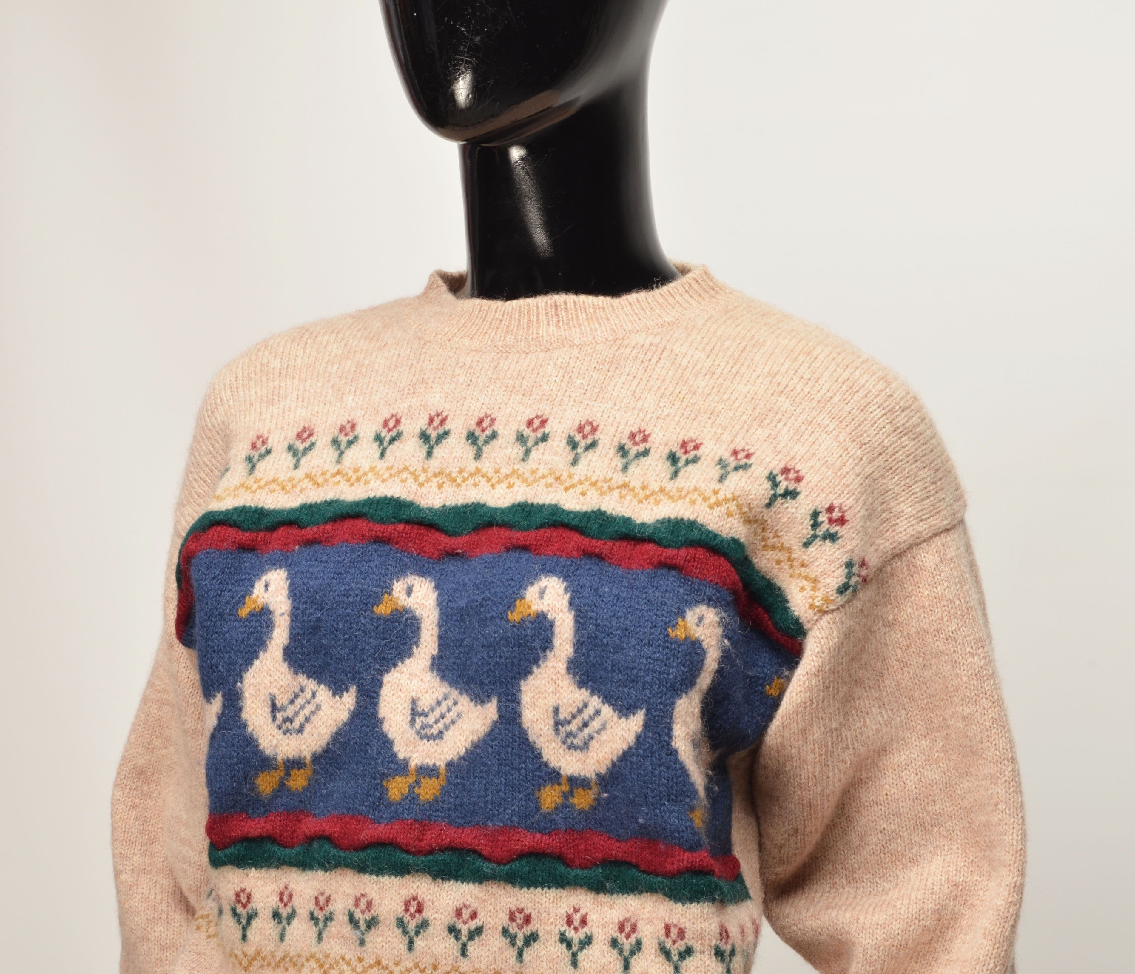 Vintage Vntg Tulchan 90's Goose Knit Wool Cottagecore Cozy Sweater Size M / US 6-8 / IT 42-44 - 2 Thumbnail