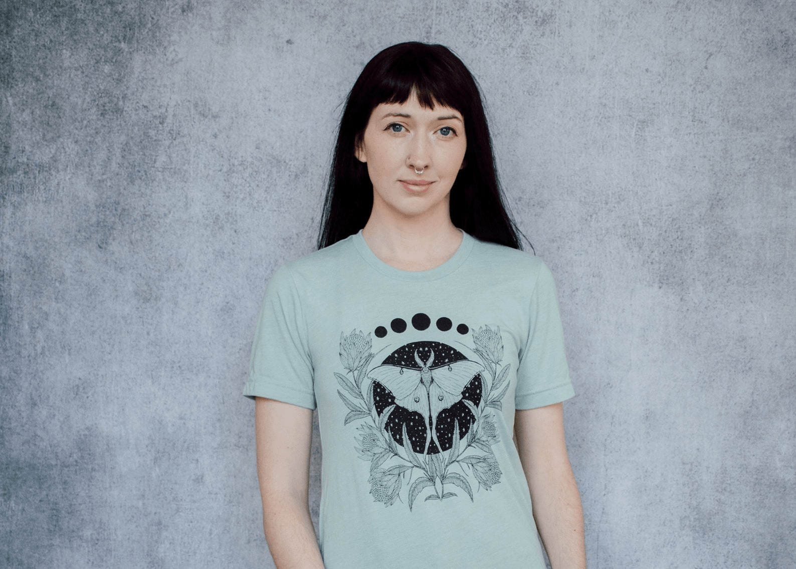 Designer × Vintage Luna Moth and Protea Flower Seafoam Unisex T-Shirt Size US M / EU 48-50 / 2 - 3 Thumbnail