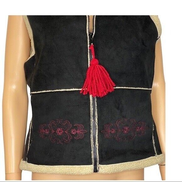 Other Tasha Polizzi Black Faux Suede Sherpa Lined Vest Embroidered Size S / US 4 / IT 40 - 6 Thumbnail