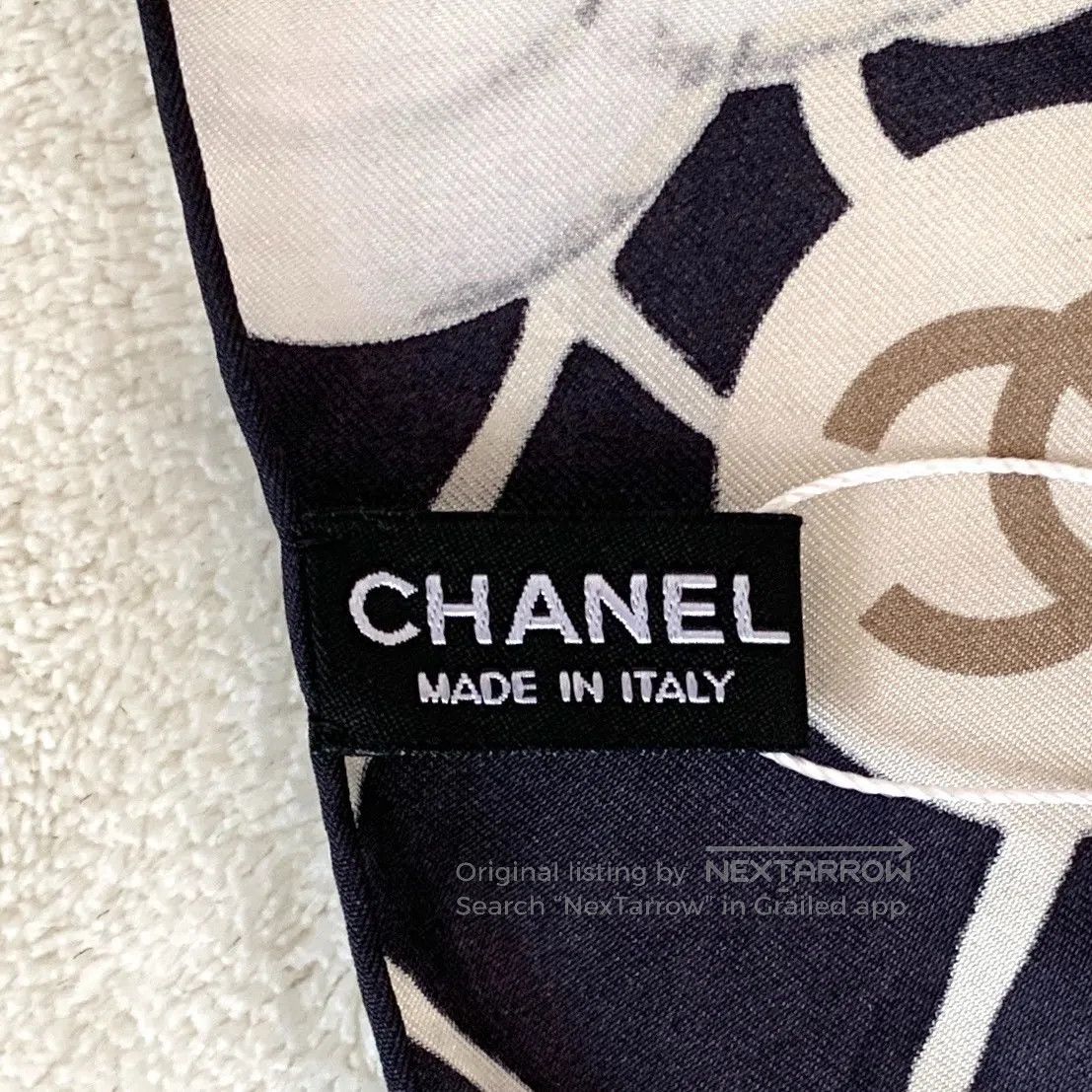 Chanel Chanel Black Diamond Pattern Camellia Printed Silk Scarf| Size ONE SIZE - 6 Thumbnail