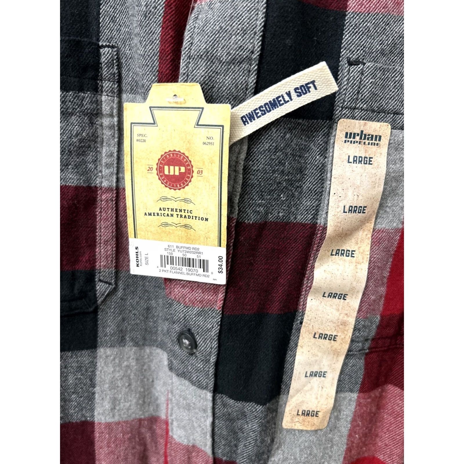 Vintage Urban Pipeline Shirt Mens L Red Ultimate Flannel Plaid Button Down Long Sleeve Size US L / EU 52-54 / 3 - 4 Thumbnail