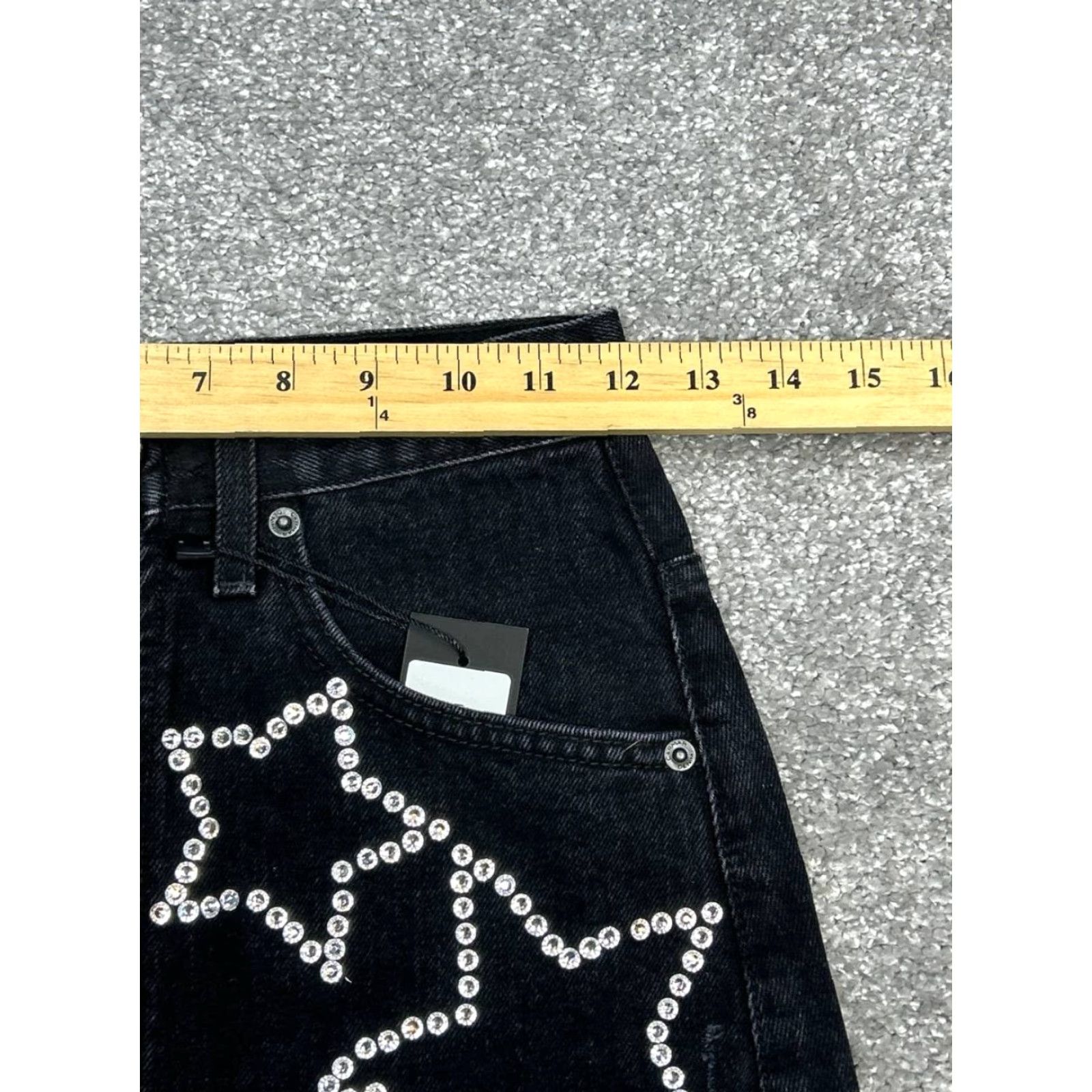 Denime Carmar Skirt Womens Mini 23 Black Denim Distressed Rhinestons Stars Size 40" / US 18 - 5 Thumbnail