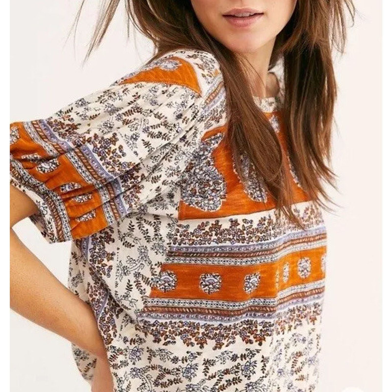 Free People Free People High-Low Paisley-Print T-Shirt M top A002089 Size M / US 6-8 / IT 42-44 - 1 Thumbnail