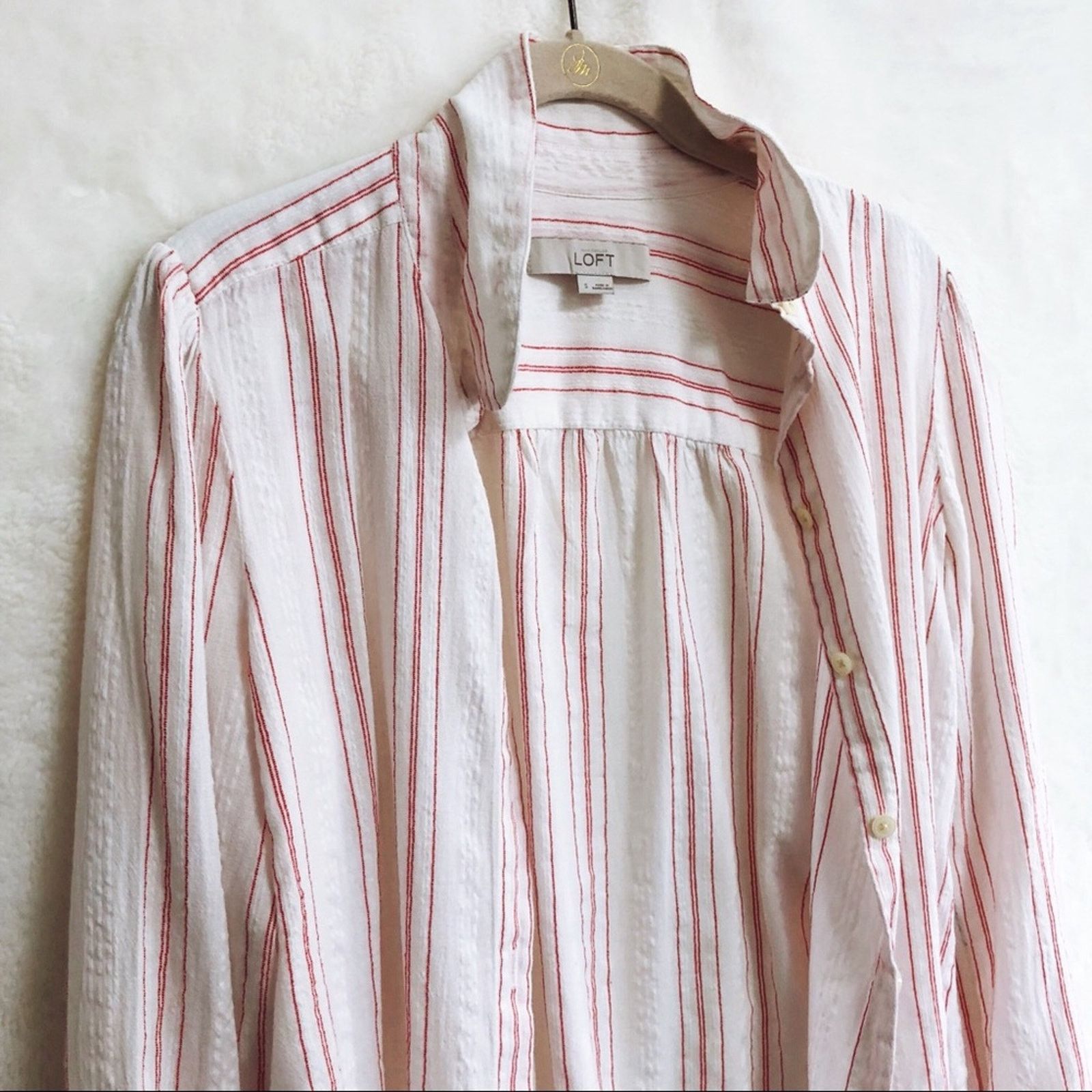 Loft LOFT Red & White Striped Long Sleeve Button Shirt Size S / US 4 / IT 40 - 5 Thumbnail