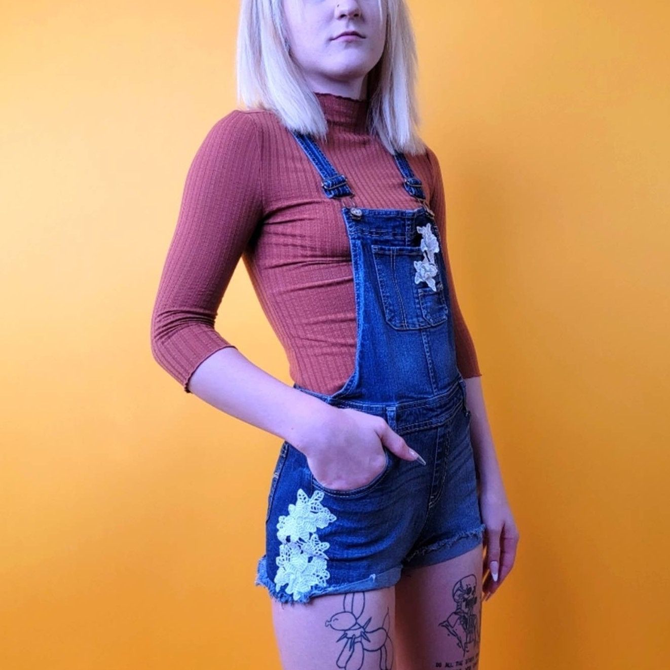 Jordache Denim and Lace Romper Jean Shortall Overalls Size 32" / US 10 / IT 46 - 4 Thumbnail