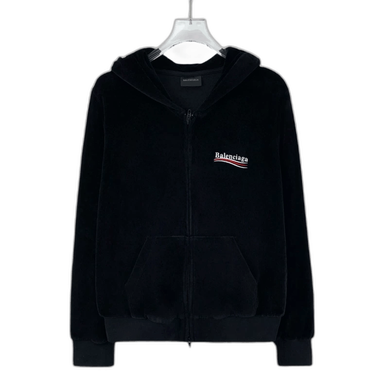Balenciaga Balenciaga Black Logo Embroidered Zip Hoodie-2506 Size L / US 10 / IT 46 - 1 Thumbnail