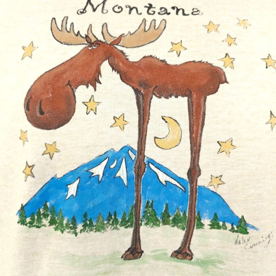 Fruit Of The Loom VINTAGE Montana Moose T Shirt Mens Size Medium Beige Y2K Animal Nature Tee Size US M / EU 48-50 / 2 - 3 Thumbnail