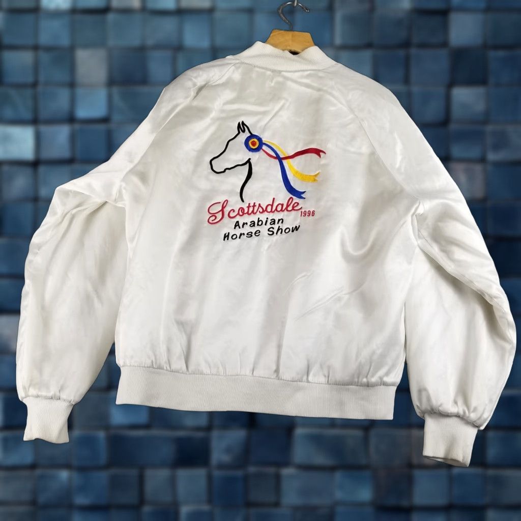 Vintage VINTAGE West Ark Satin Bomber Jacket Adult Large White Horse Scottsdale 1996 Equestrian Sports Size US L / EU 52-54 / 3 - 1 Thumbnail