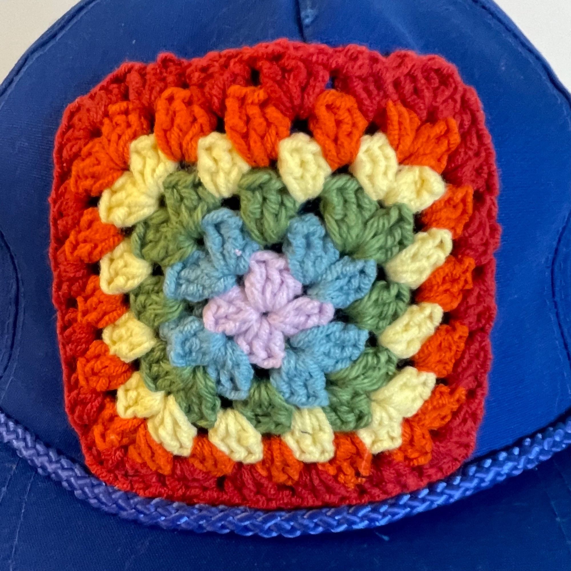 Handmade Crochet Granny Square Trucker Hat Ball Cap Snap Back Royal B Size ONE SIZE - 2 Thumbnail