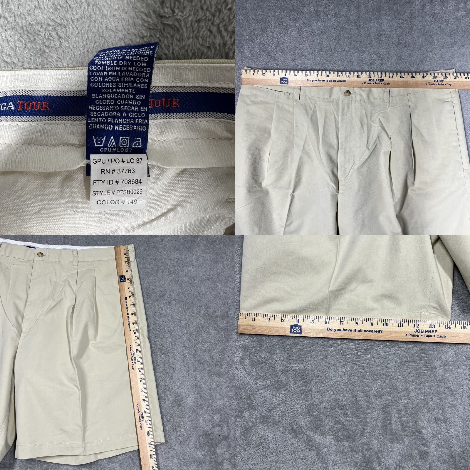 PGA Tour PGA TOUR Mens Chino Golf Shorts Flat Front 9" Inseam Size 40 Beige Tan Casual Belt Loops Regular Fit Microfiber Polyester Pocket Front Zipper Button Size US 40 / EU 56 - 8 Thumbnail
