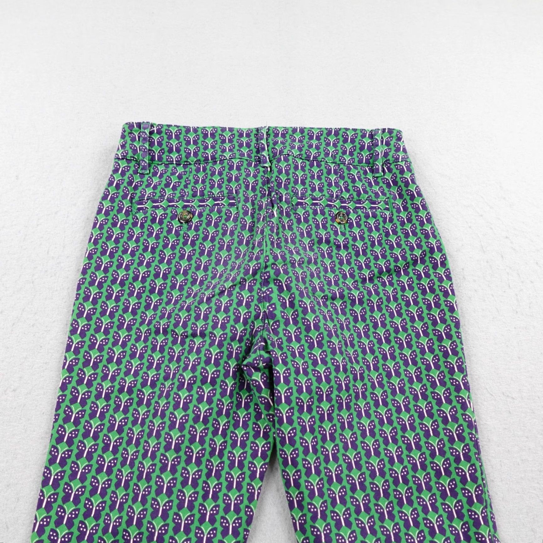 Anthropologie VINTAGE Anthropologie Pants Womens 2 Green Purple Butterfly Print Essential Slim Trouser Size 26" / US 2 / IT 38 - 5 Thumbnail
