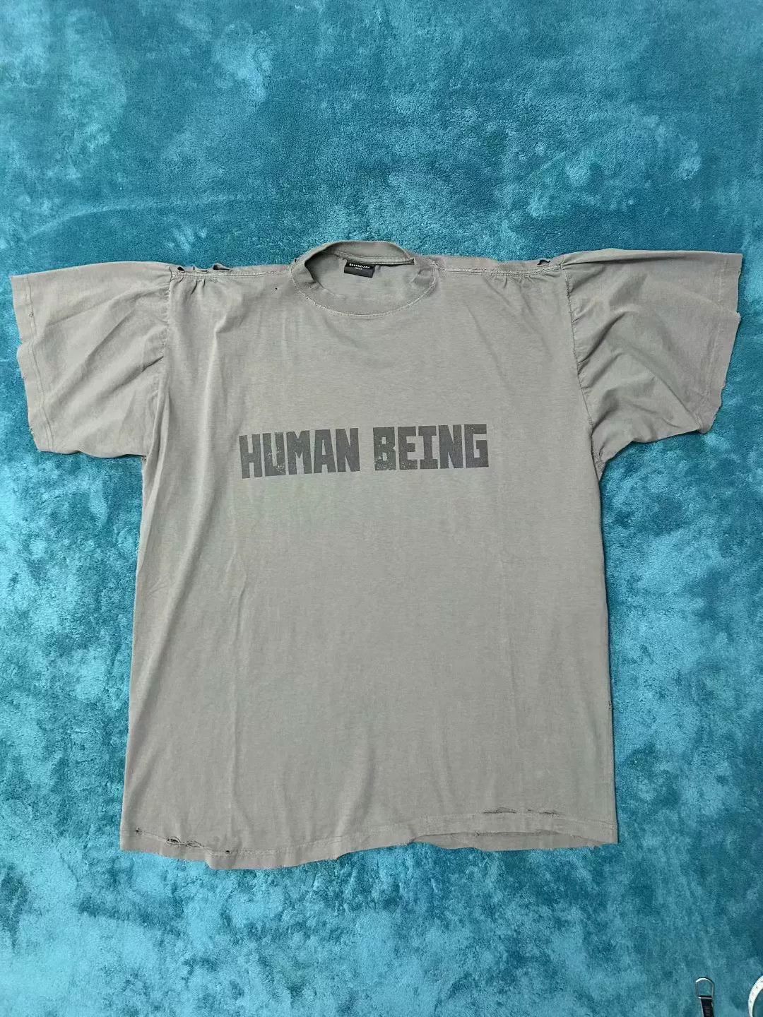 Balenciaga Balenciaga Human Being Gray Distressed Tee Size US XXL / EU 58 / 5 - 1 Thumbnail