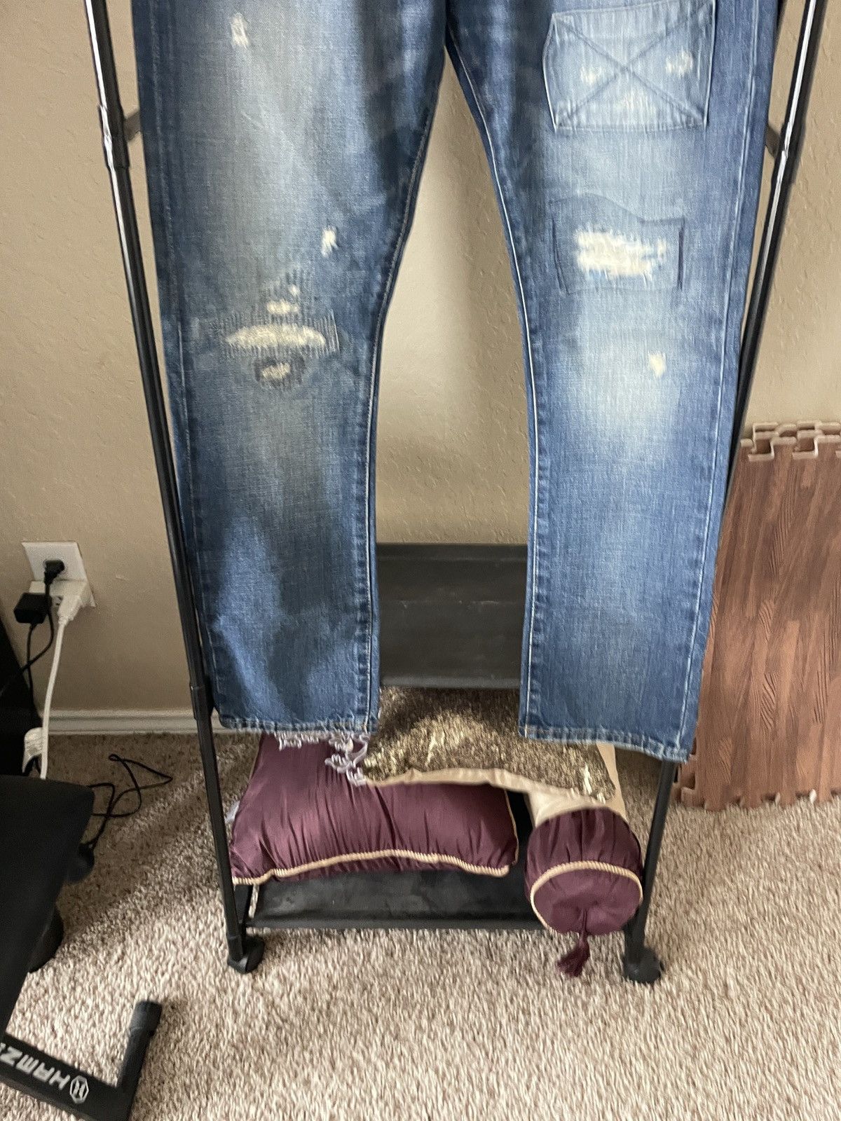 Polo Ralph Lauren Varick Slim Straight distressed patchwork jeans nwt 188.00 Size US 33 - 3 Thumbnail
