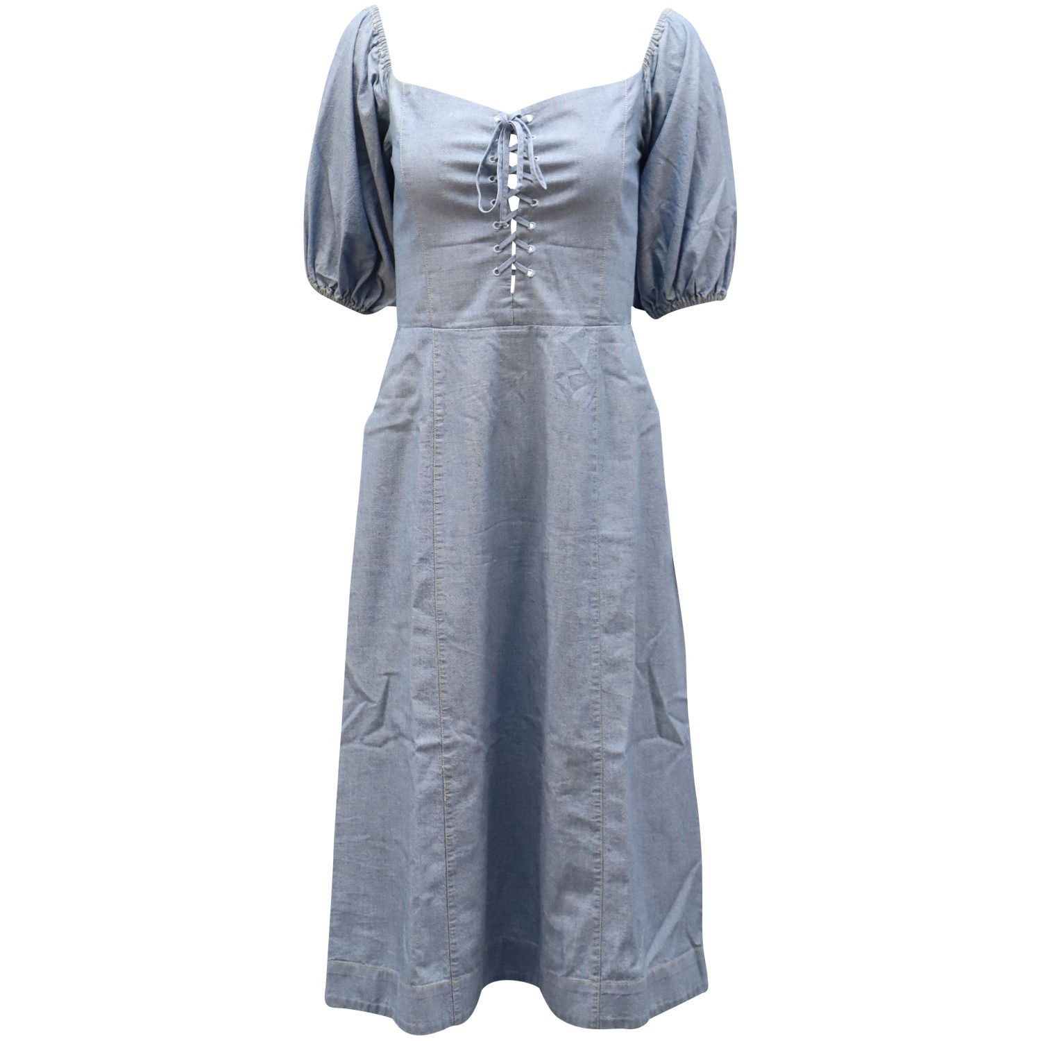 Sea New York Sea New York Puffy Sleeve Shirred Dress in Light Blue Cotton Size S / US 4 / IT 40 - 1 Thumbnail