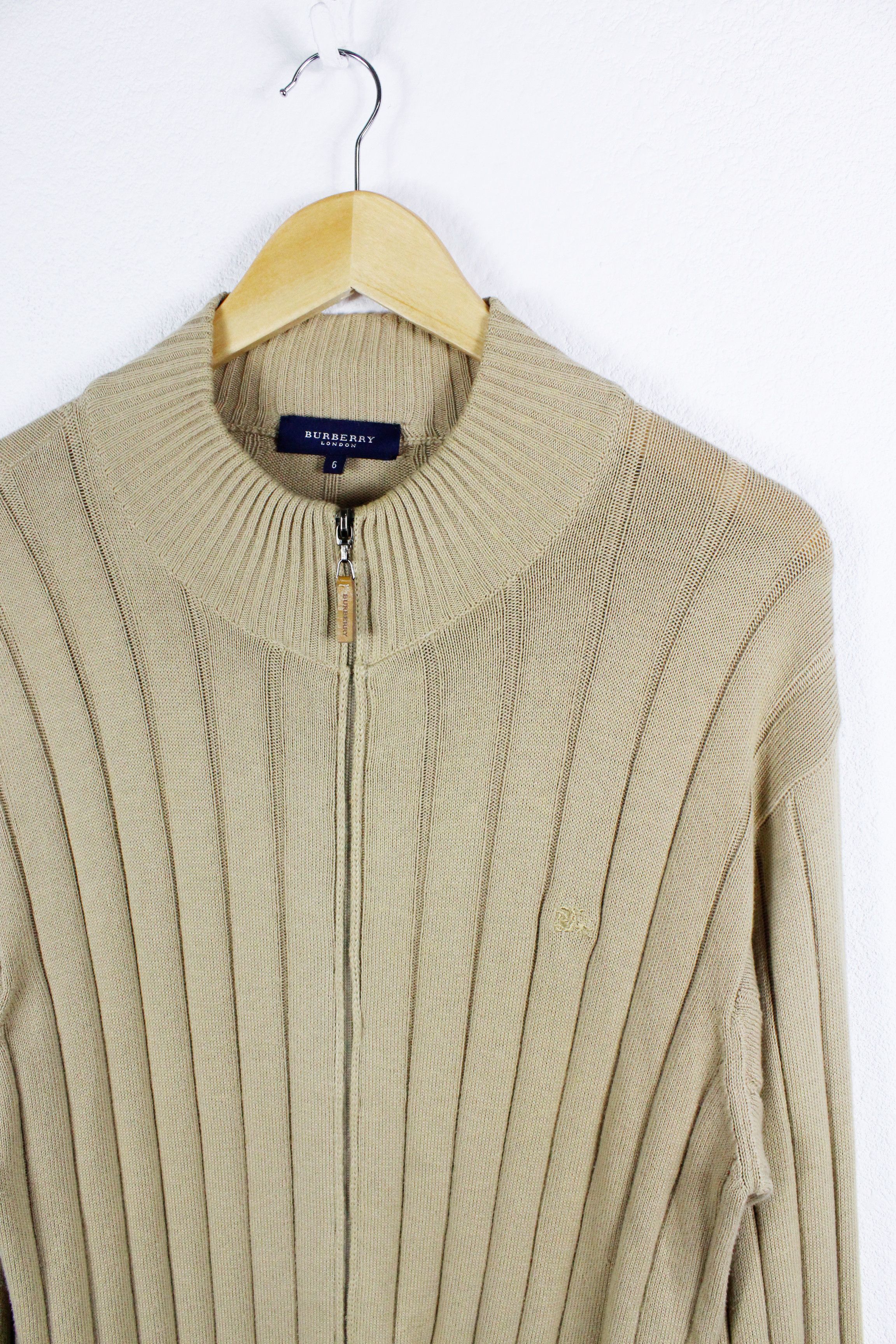 Burberry Burberry Knight Logo Beige Ribbed Zip Track Sweater Jumper Size US XXL / EU 58 / 5 - 2 Thumbnail