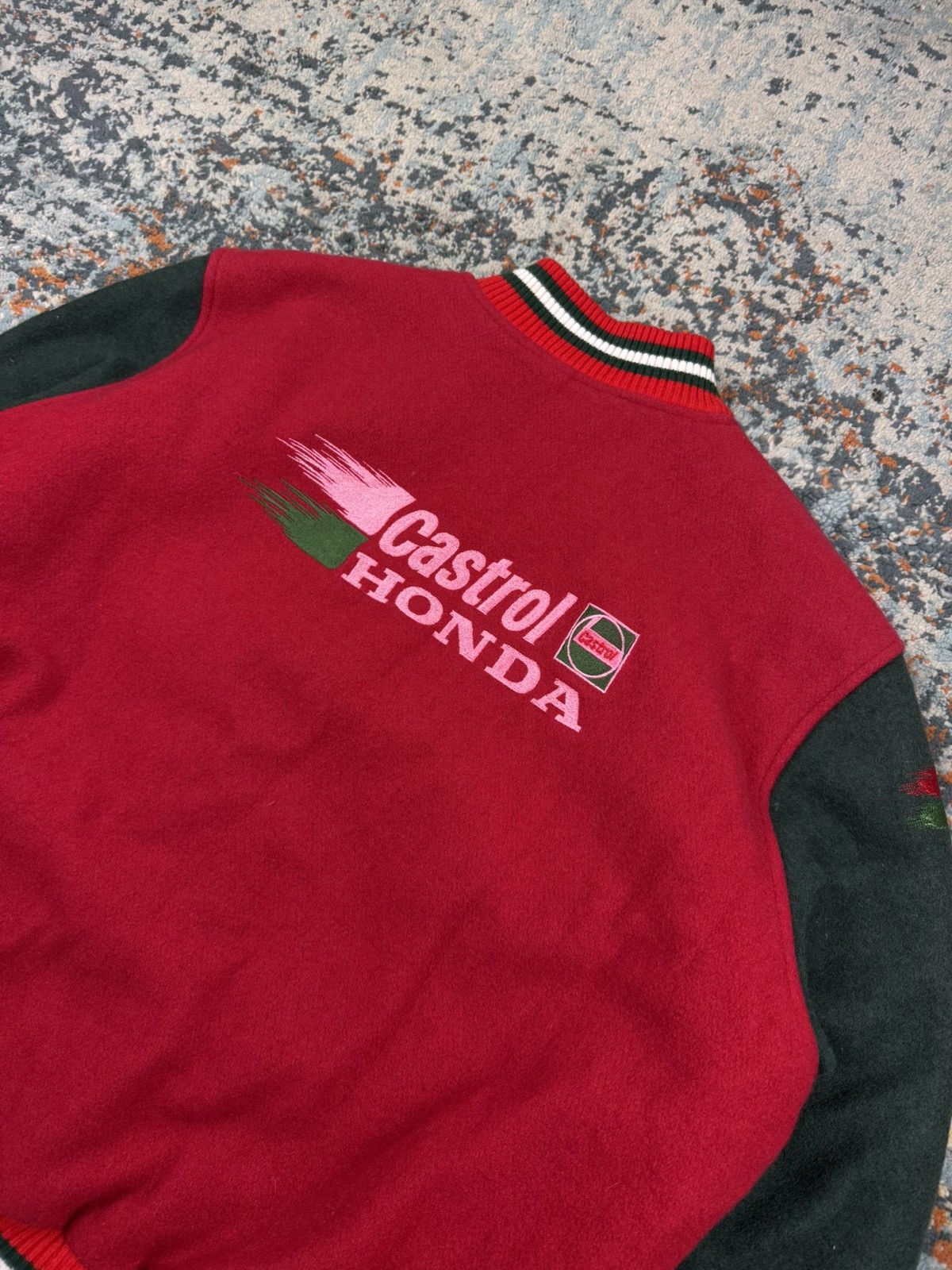 Honda Vintage 80s Honda Castrol heavy wool varsity racing jacket Size US L / EU 52-54 / 3 - 5 Thumbnail