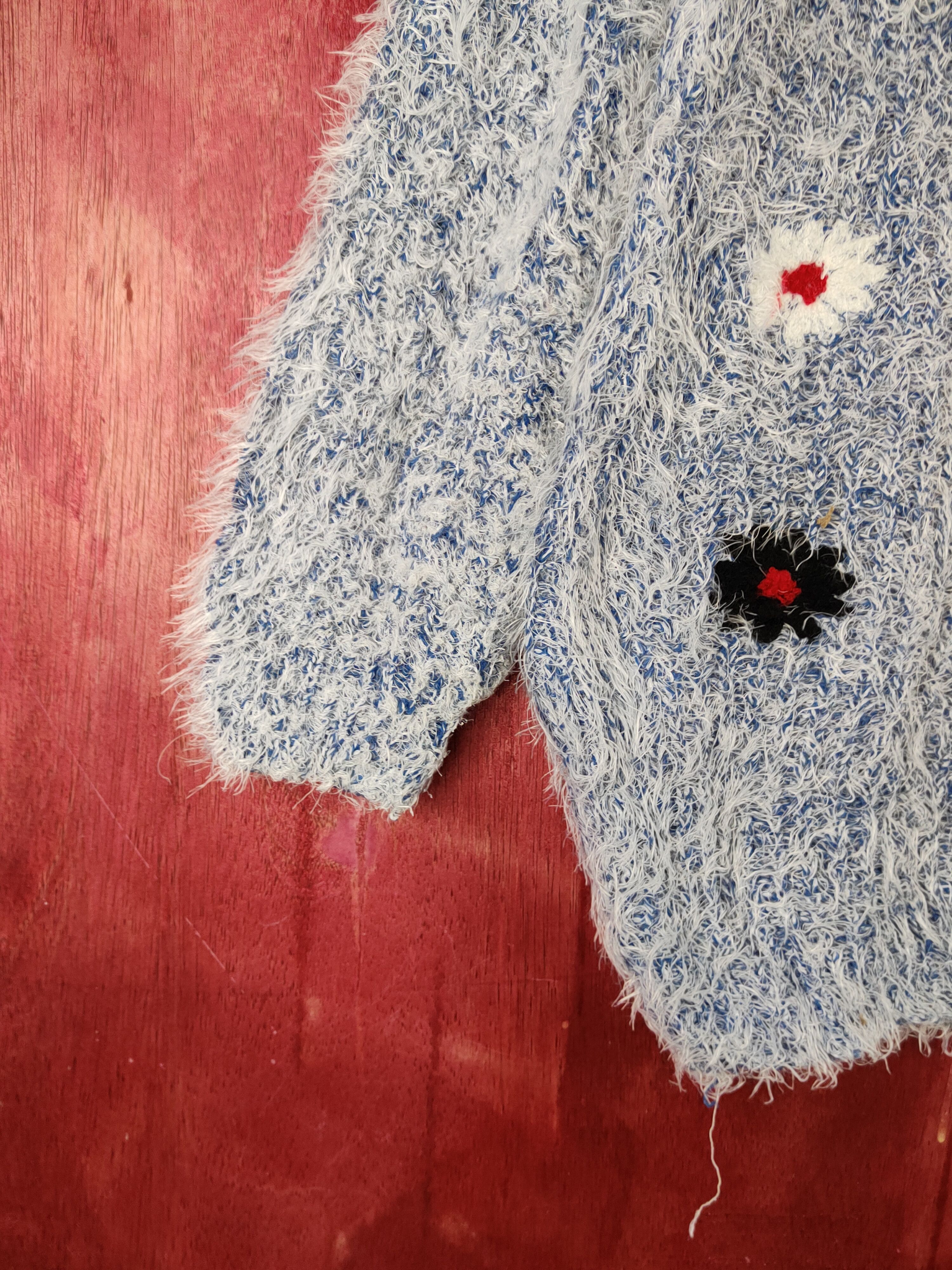 Homespun Knitwear Innocente White Blue Shag Shaggy Fur Mohair Knitwear #S1966 Size M / US 6-8 / IT 42-44 - 4 Thumbnail