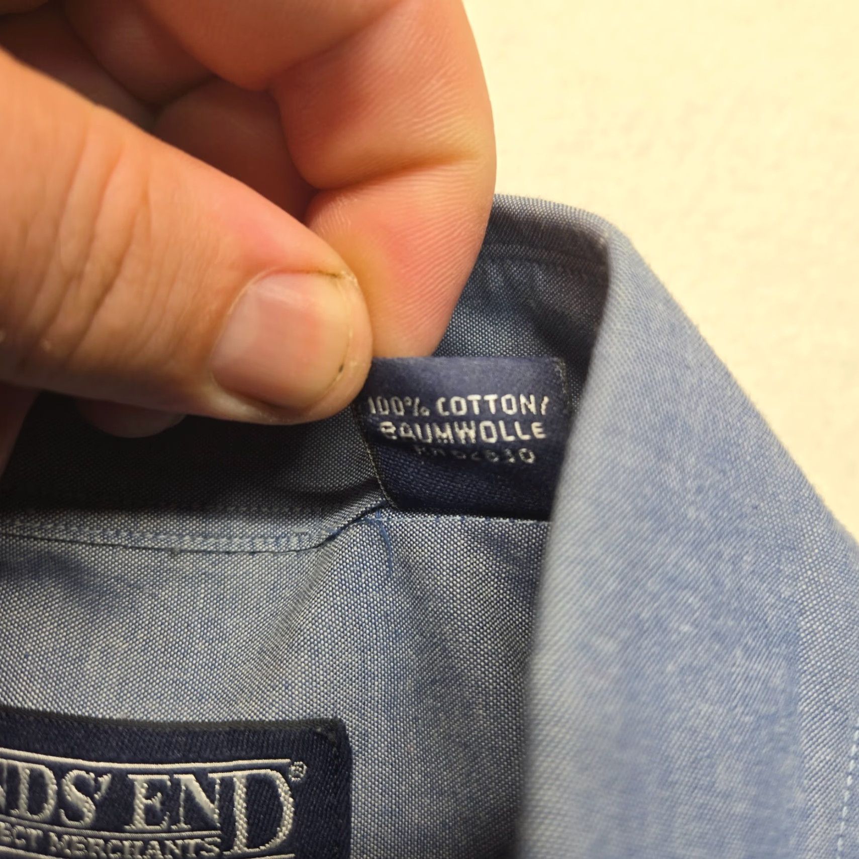 Lands' End Lands' End Shirt Men's Button-Down Solid Blue Long Sleeve 17.5 34 Size 17.5 Adult Regular Cotton Classic Fit Mens Size US XL / EU 56 / 4 - 4 Thumbnail