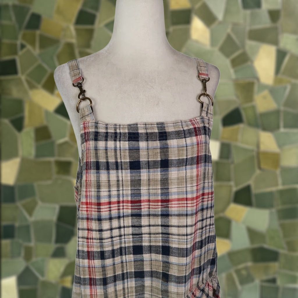 Vintage VINTAGE 90s St. John's Bay Overall Dress Mini Plaid Sleeveless Tan Black L Women Size 36" / US 14 / IT 50 - 1 Thumbnail