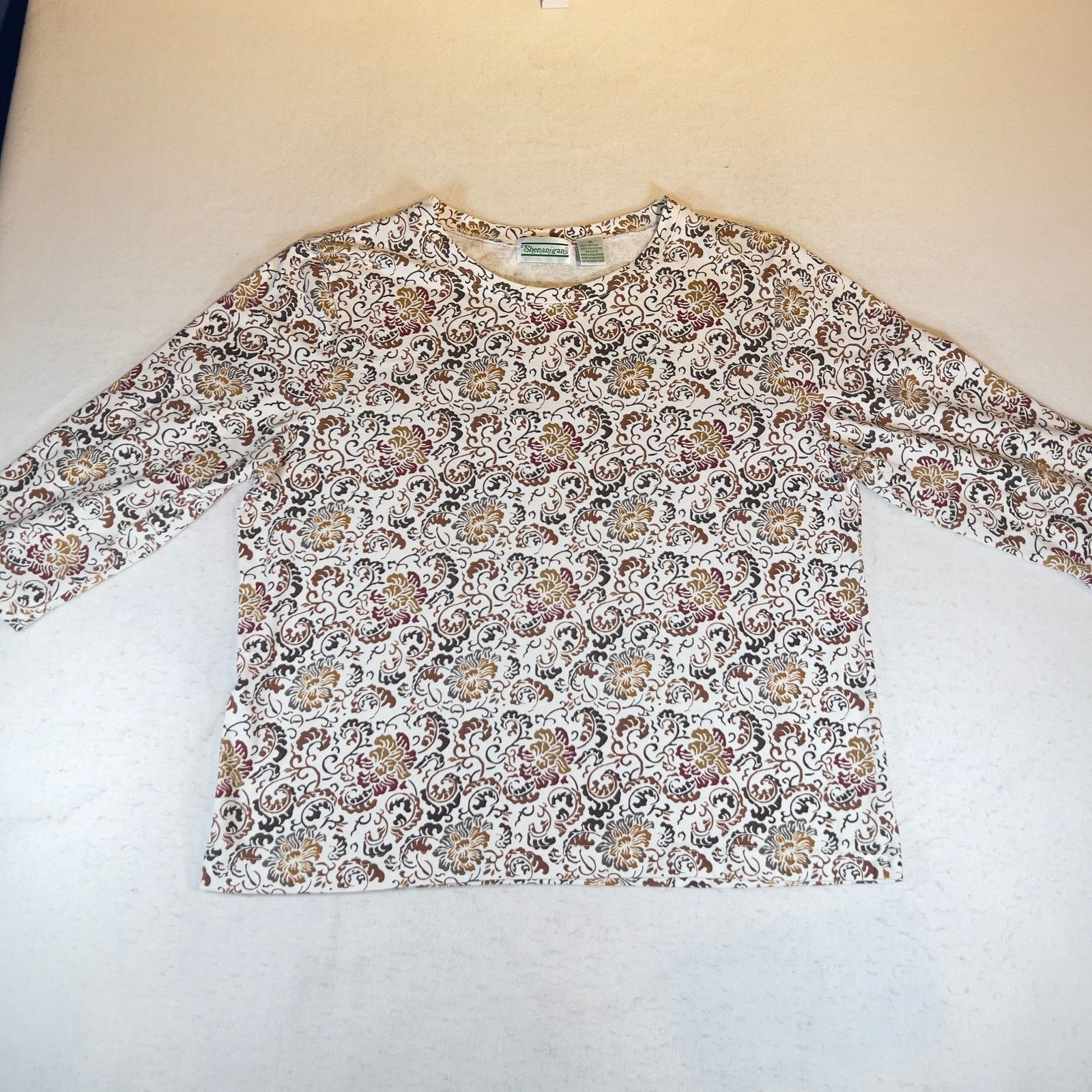Other Shenanigans Shirt Woman's XL Floral Crew Neck 3/4 Sleeves Size XL / US 12-14 / IT 48-50 - 4 Thumbnail