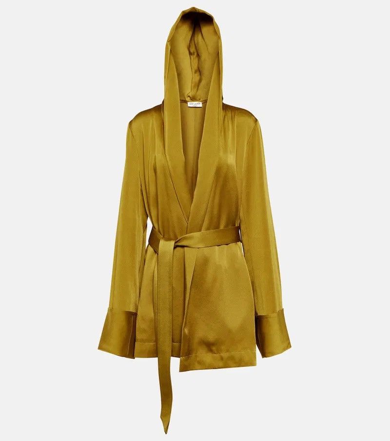 Saint Laurent Paris Saint Laurent Satin Crepe Belted Hooded Jacket Vert Mousse Size XS / US 0-2 / IT 36-38 - 6 Thumbnail