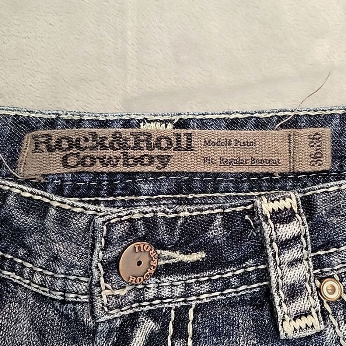 Pistola Rock & Roll Cowboy Jeans Men 36x12 Faded Blue Denim Pistol Jorts Cutoffs Jeans Rock & Roll Cowboy Men 36 Denim 5-Pocket Blue 90s Western Mens Size US 36 / EU 52 - 2 Thumbnail