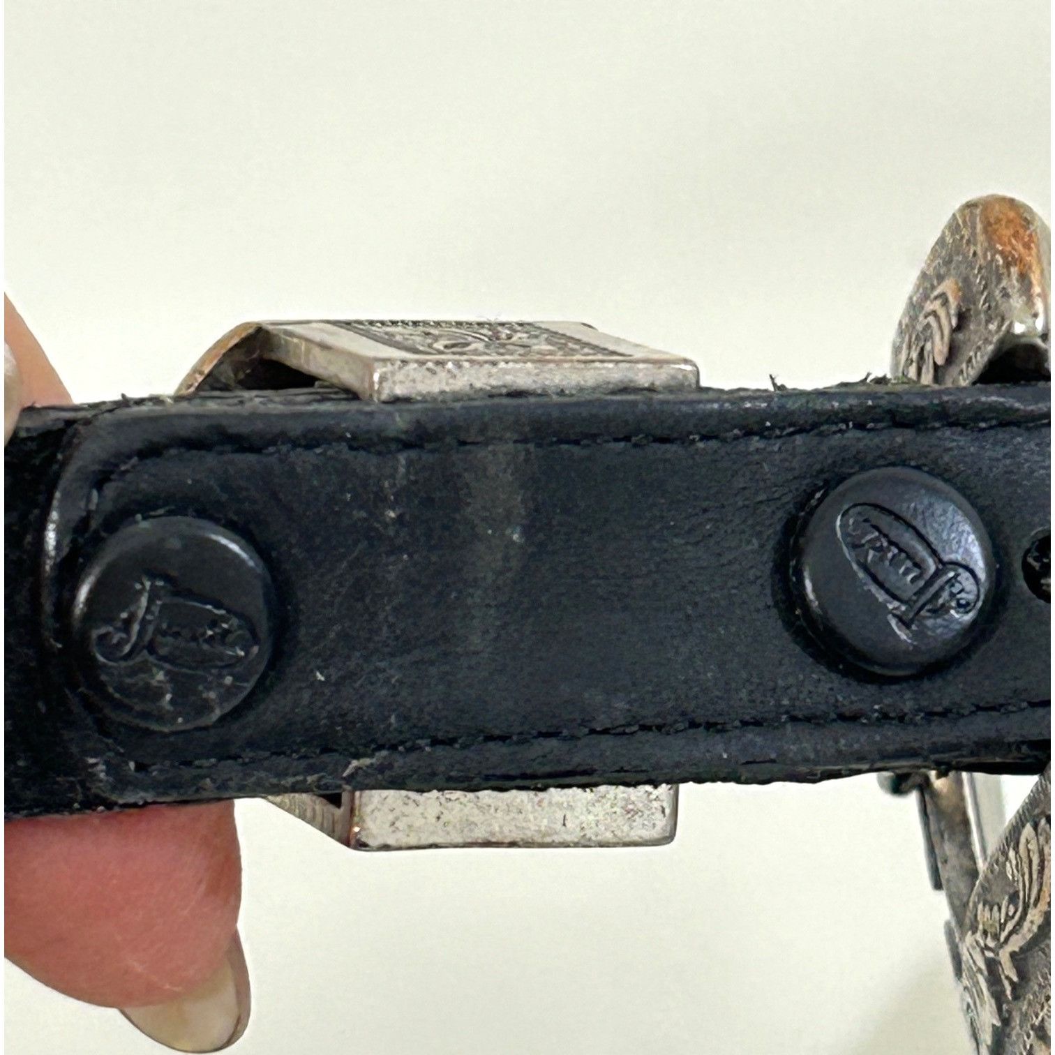 Justin Justin Belt Black 30 Vtg Leather USA Silver-plated 1993 Eng Size ONE SIZE - 11 Thumbnail