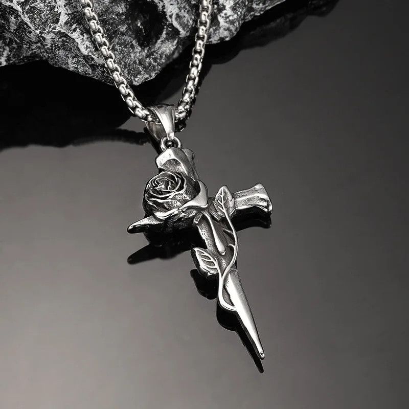 Other Vintage Rose Cross Pendant Necklace Size ONE SIZE - 3 Thumbnail