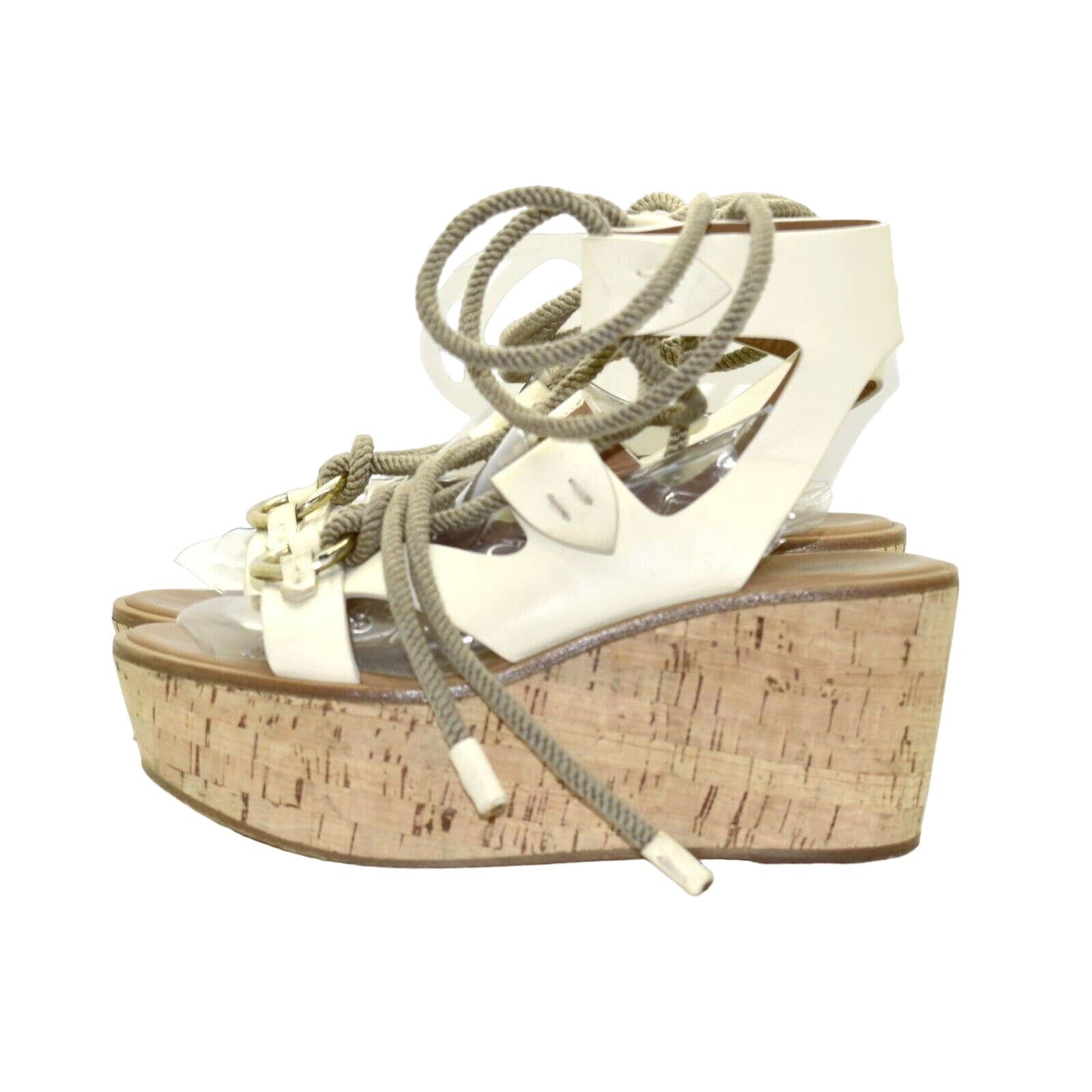 Frye B0 FRYE Dalia White Leather Cork Platform Sandals Shoes 9 M Size US 9 / IT 39 - 2 Thumbnail