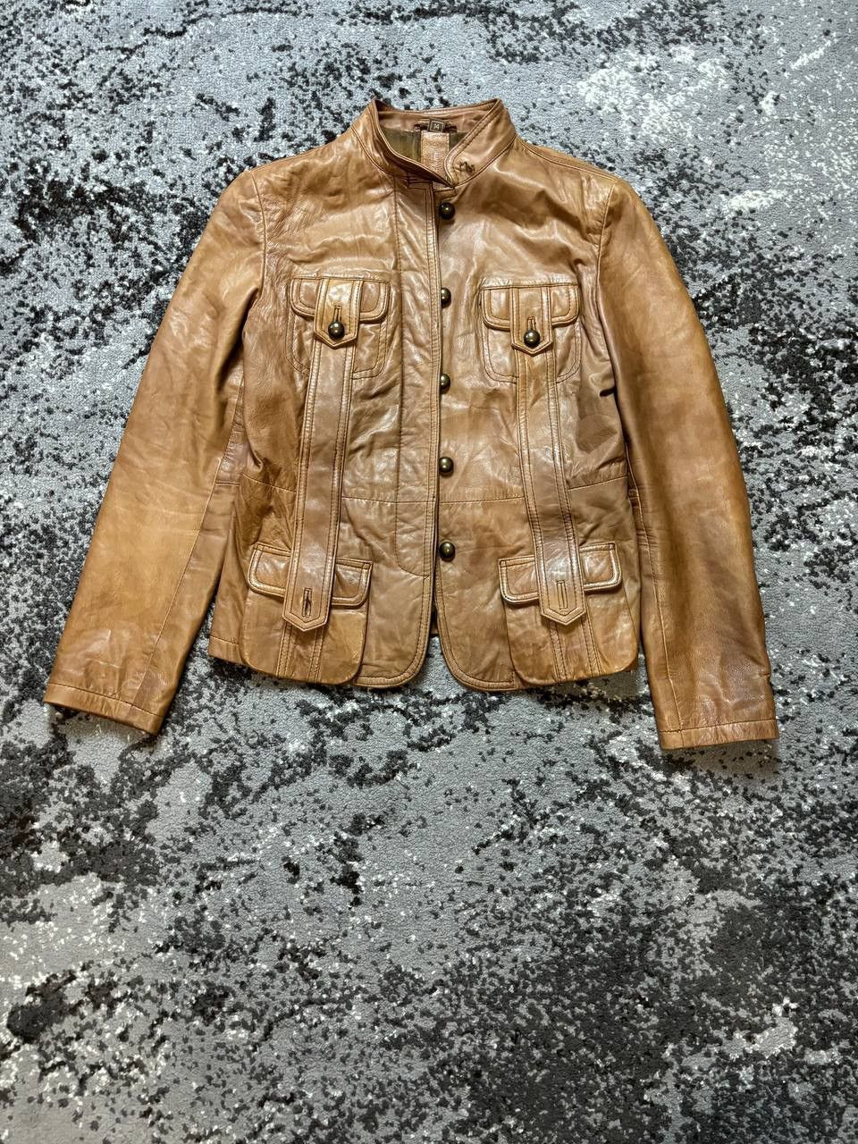 Vintage Vintage Y2K Helium Caramel Leather Avantgarde Pocket Jacket Size XL / US 12-14 / IT 48-50 - 1 Thumbnail