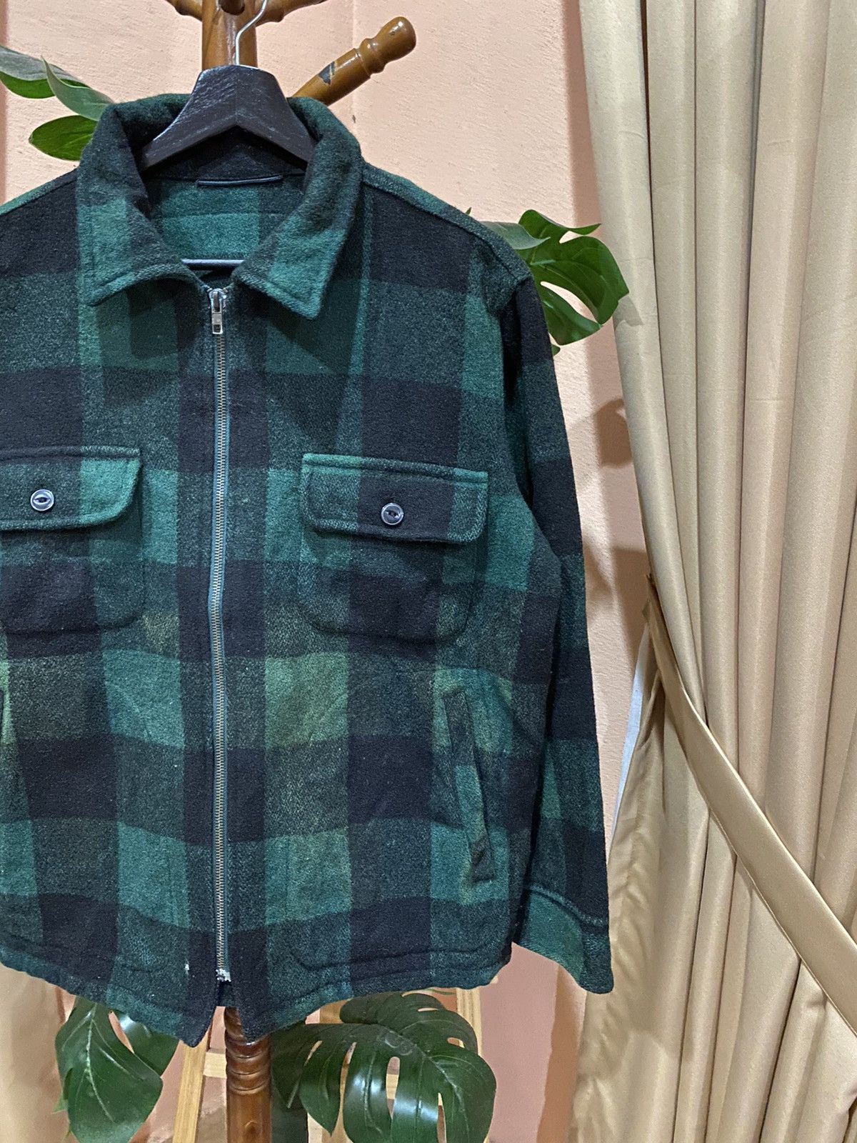 Vintage Vintage Green and Black Buffalo Plaid Wool Blend Zip-Up Size US M / EU 48-50 / 2 - 4 Thumbnail
