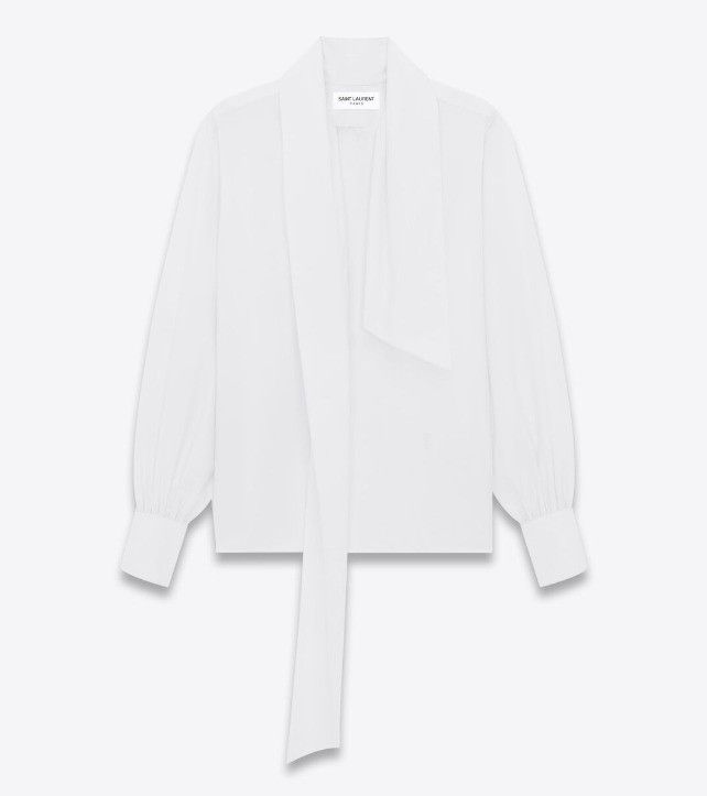 Saint Laurent Paris o1s1wg110125 Lallière-Neck Blouse in Cotton Poplin in White Size US M / EU 48-50 / 2 - 2 Thumbnail