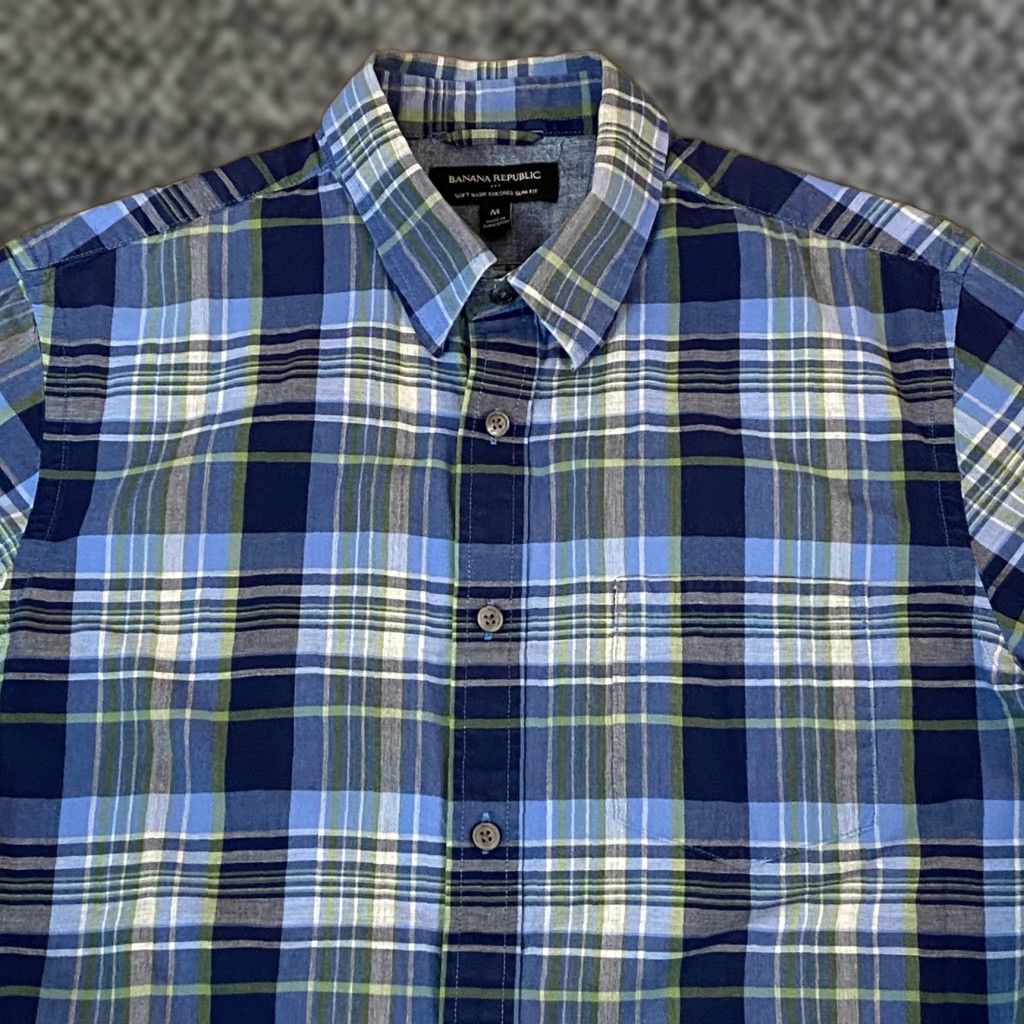 Banana Republic Banana Republic Shirt Mens Medium Long Sleeve Button-Up Plaid Slim Fit Cotton Blue Size US M / EU 48-50 / 2 - 1 Thumbnail