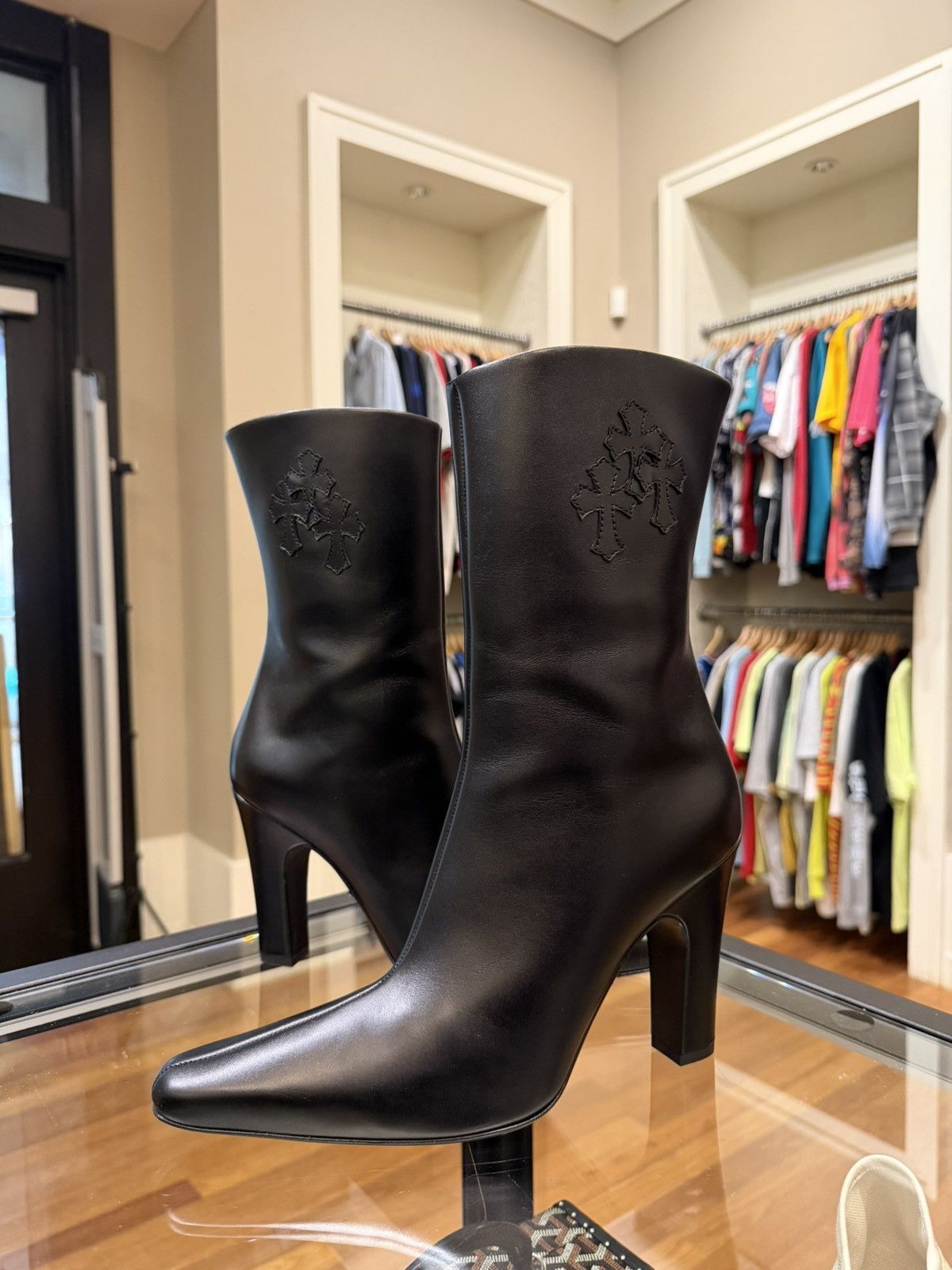 Chrome Heart Sugar Jones Cross Patch Leather Boots