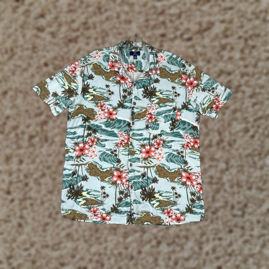 George George Shirt Men Medium Blue Pink Floral Island Button Up 100% Rayon Hawaiian Size US M / EU 48-50 / 2 - 1 Thumbnail