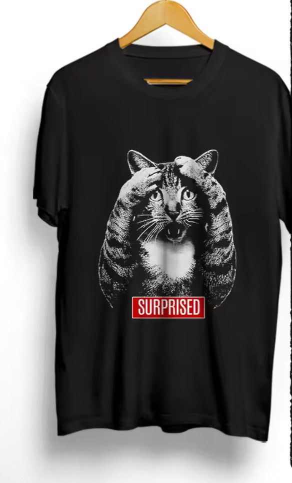 Other Streetwear Retro Shock Surprise Cat Print Soft T-Shirt Punk Size US XL / EU 56 / 4 - 2 Thumbnail