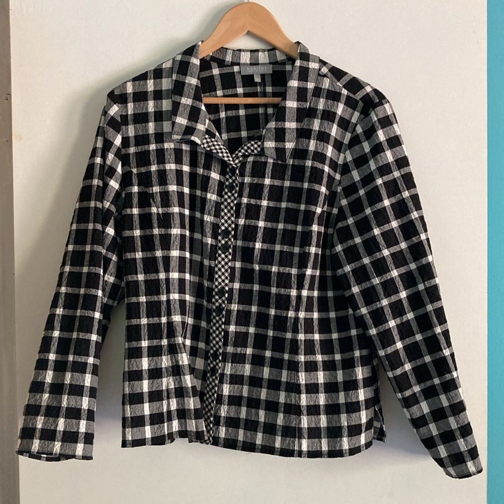 Habitat Habitat Womens Size L Black White Plaid Button Up Cotton Shi Size L / US 10 / IT 46 - 2 Thumbnail