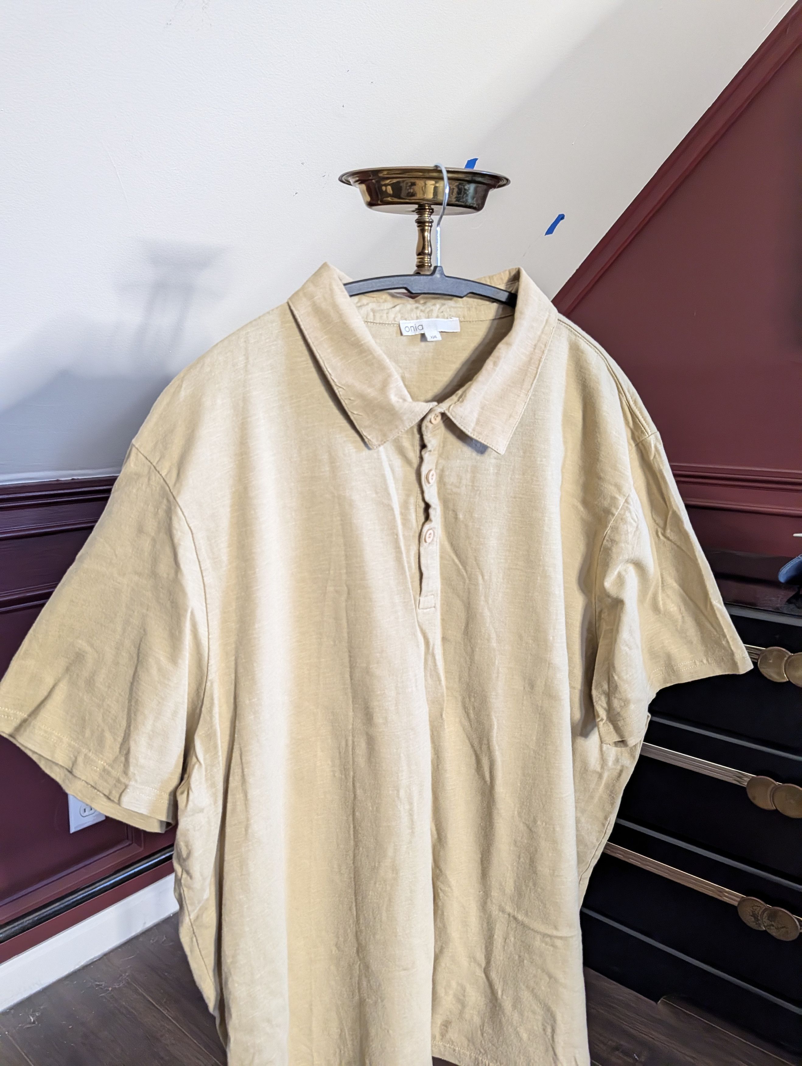 Onia Beige natural fiber textured polo shirt Size US XXL / EU 58 / 5 - 2 Thumbnail
