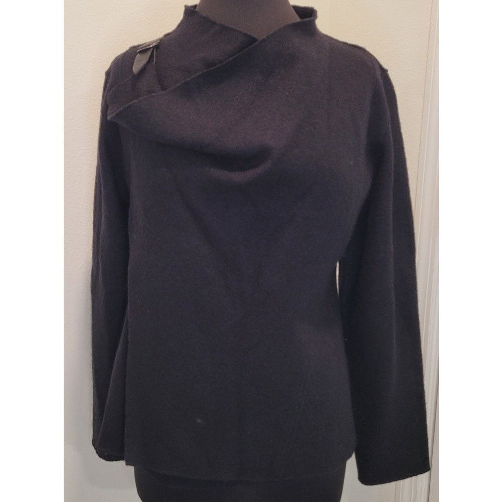 Eileen Fisher Eileen Fisher Moto Wrap Jacket Sweater Wool Leather Trim – M Size M / US 6-8 / IT 42-44 - 1 Thumbnail