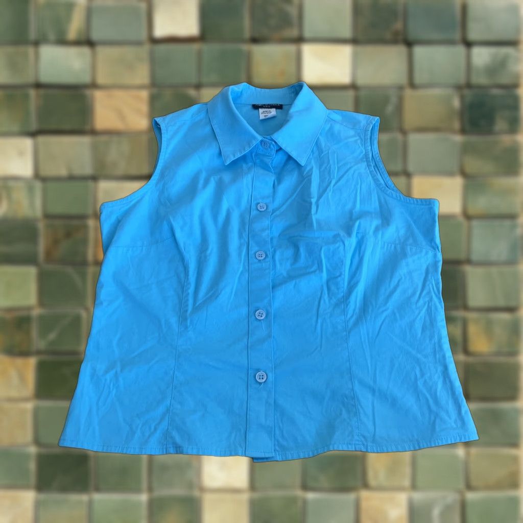 Altea VINTAGE Sharon Endick Vest Top Women’s Small Teal Blue 90s Sleeveless Button-Up Y2K, Casual, Cotton Blend, Blue, 90s, Bohemian, Women, Small Size S / US 4 / IT 40 - 1 Thumbnail