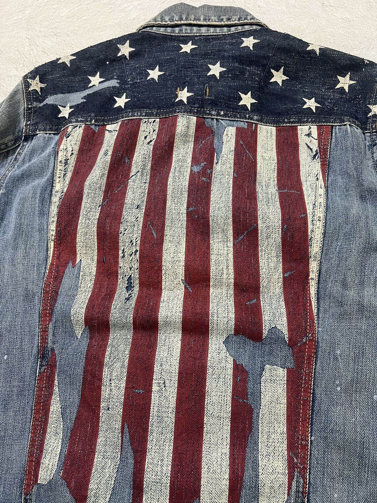 Helmut Lang 2000s Japanese America Flag Distressed Trucker y2k Lgb Ifsix Size US M / EU 48-50 / 2 - 3 Thumbnail