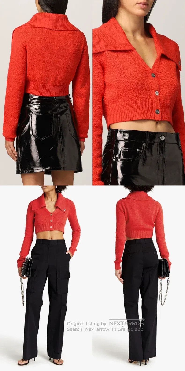 Helmut Lang HELMUT LANG Red Lapel Pure Cotton Short Cardigan Size S / US 4 / IT 40 - 3 Thumbnail