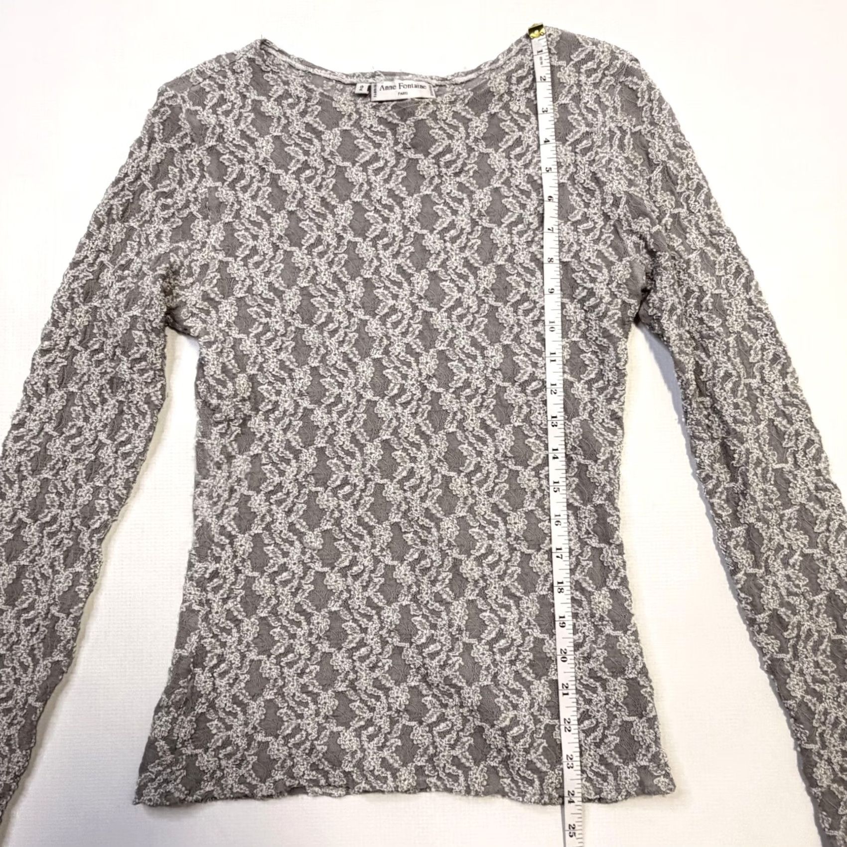 ANNE FONTAINE VINTAGE Anne Fontaine Blouse Womens 2 Gray Lace Sheer Boat Neck Long Sleeve Top 90s Party/Cocktail Womens Size XS / US 0-2 / IT 36-38 - 7 Thumbnail