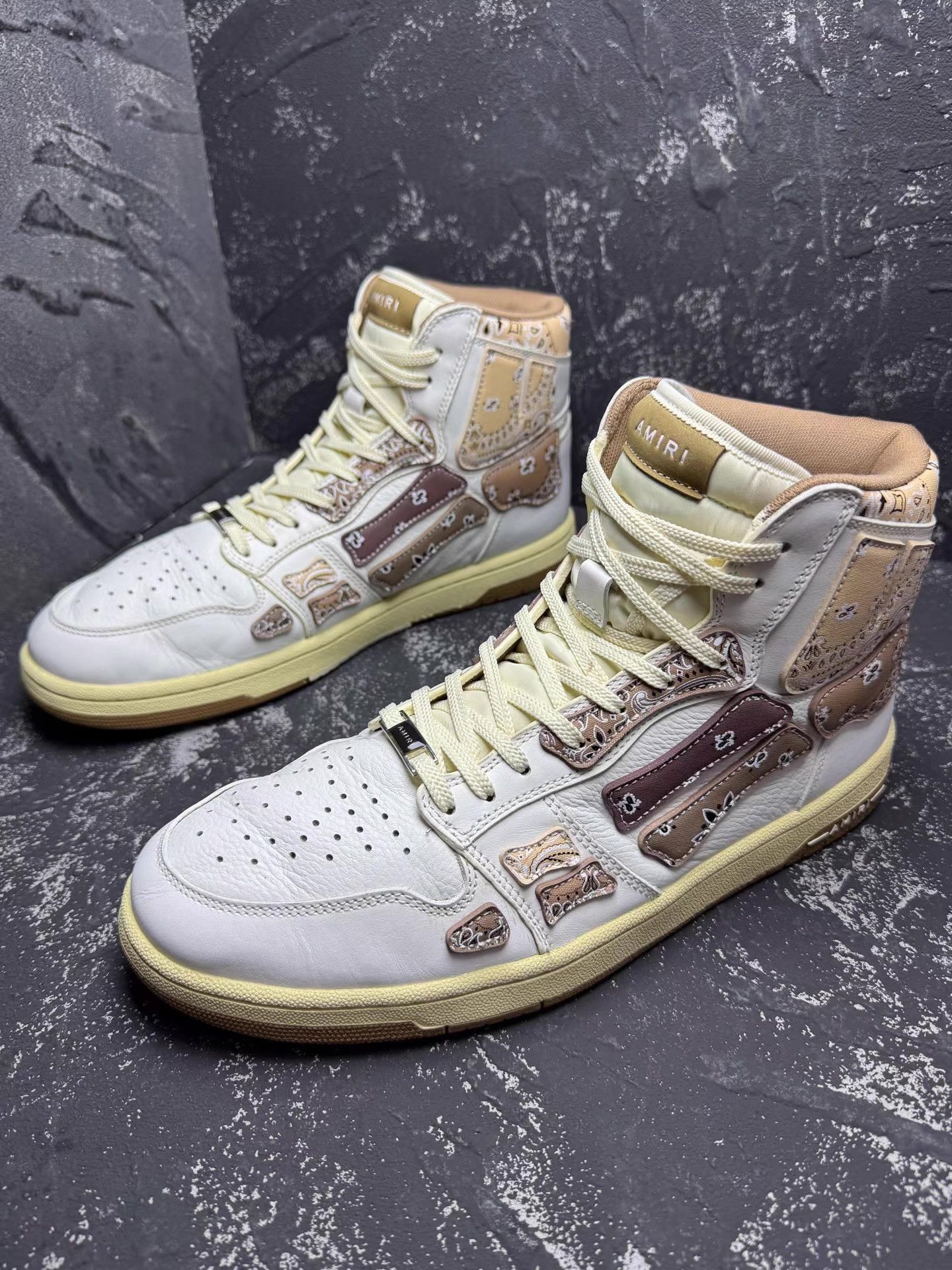 Amiri AMIRI High-Top White & Brown Paisley Bone Sneakers Q10 Size US 11 / EU 44 - 1 Thumbnail