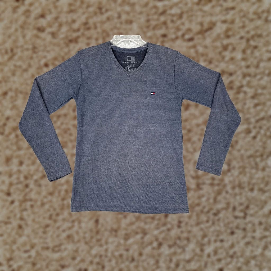 Tommy Hilfiger Tommy Hilfiger Shirt Womens 2 Gray V-Neck Long Sleeve Tee Top Casual Knit Cotton Embroidered Flag Logo Size XS / US 0-2 / IT 36-38 - 1 Thumbnail