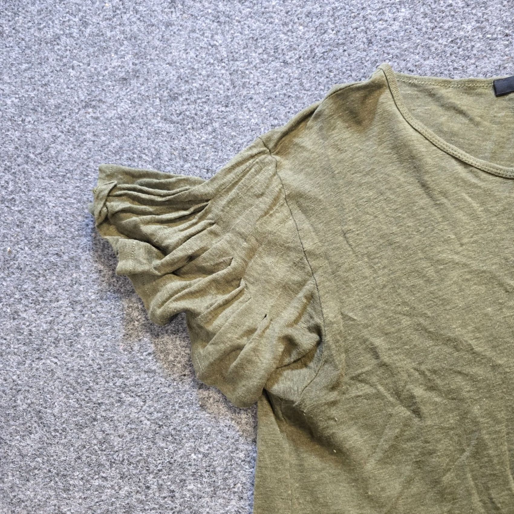 J.Crew J.CREW Top Womens Size Medium Green Linen Ruffle Sleeve Stretch Casual Classic Shirt Men? No, Womens Size M / US 6-8 / IT 42-44 - 4 Thumbnail