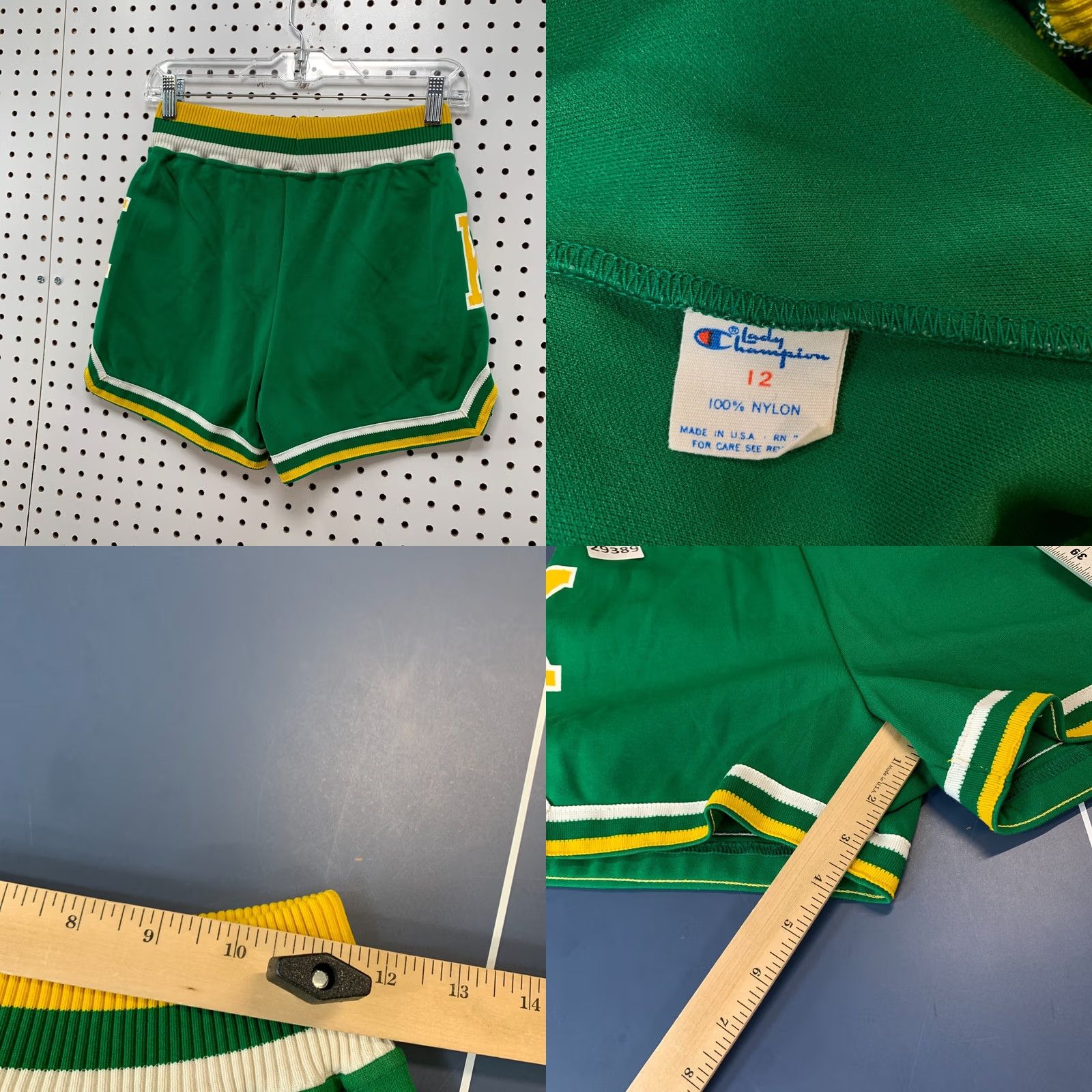 Champion VINTAGE Champion Shorts Womens Juniors Size 12 Fits 24X4 Green Yellow 80s 70s Size 34" / US 12 / IT 48 - 8 Thumbnail