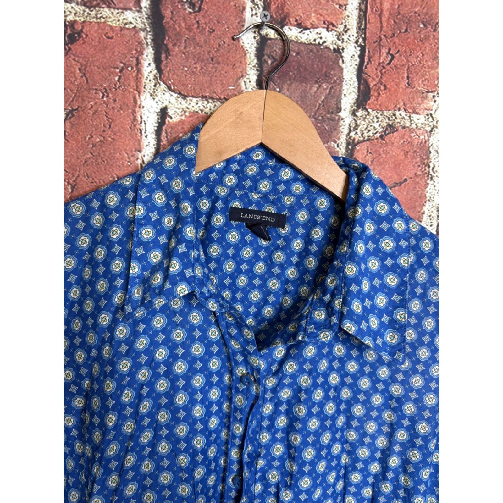 Lands' End Lands End Shirt Dress Womens L Blue 100% Cotton Paisley Button-Down Pockets Regular 3/4 Sleeve Knee Length Collared Casual, Travel, Workwear Womens Size L / US 10 / IT 46 - 2 Thumbnail