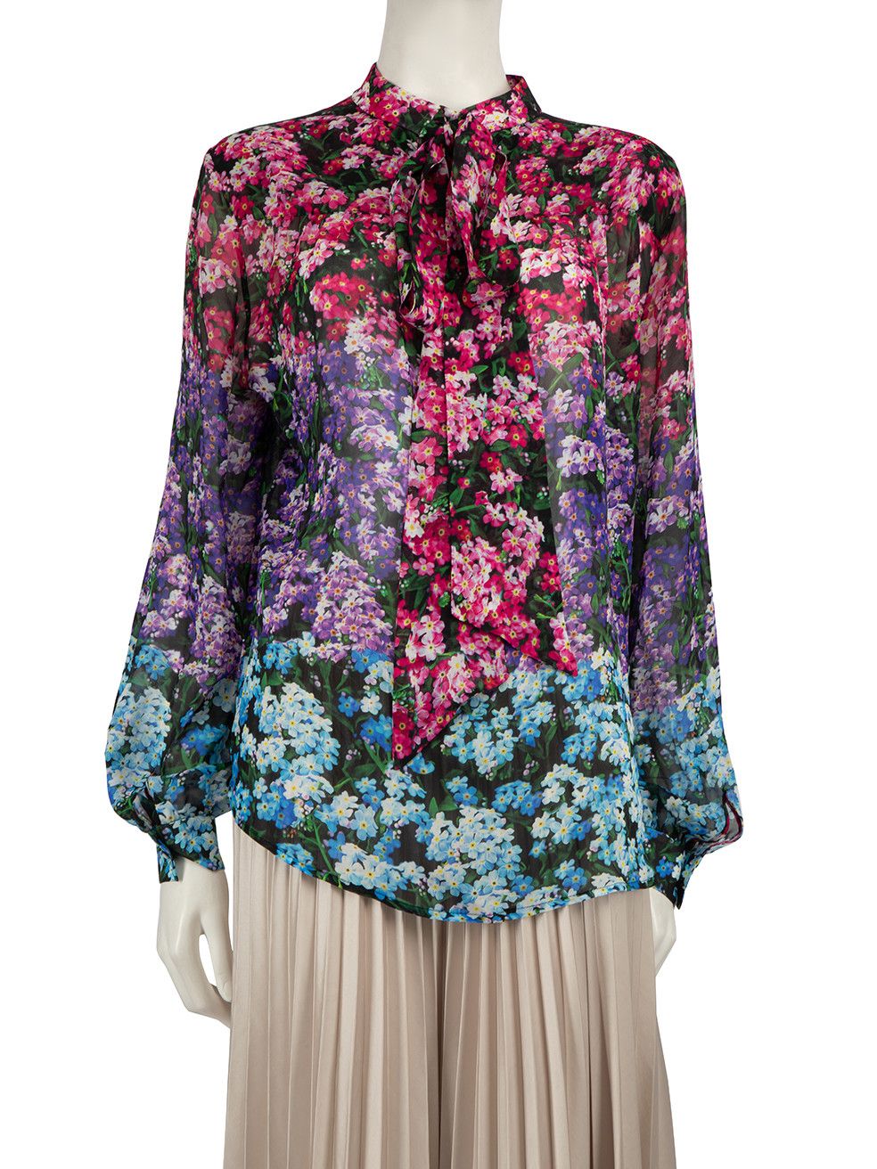 image of Mary Katrantzou Floral Pattern Silk Sheer Blouse, Women's (Size Large)